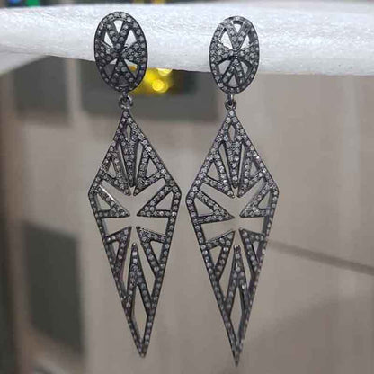 Arrow Head Designed 925 Sterling Silver Pave Diamond Earrings, Stylish Arrowhead Earrings, Silver Jewelry