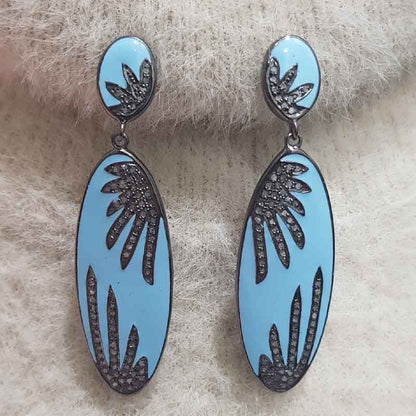 Handmade Designer Turquoise Enamel Pave Earrings, Enamel Earrings, Gift For Girls