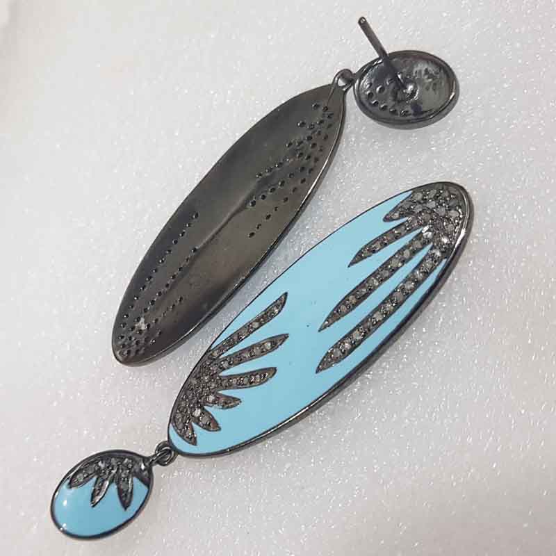 Handmade Designer Turquoise Enamel Pave Earrings, Enamel Earrings, Gift For Girls