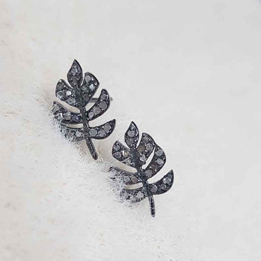 Stylish Leaf Style Pave Diamond Silver Stud, Gift For Lady, Stunning Earrings