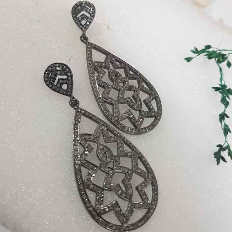 Precious 925 Sterling and Black Plated Designer Earrings, Silver Jewelry, Shiny Earrings, Gift For Wedding