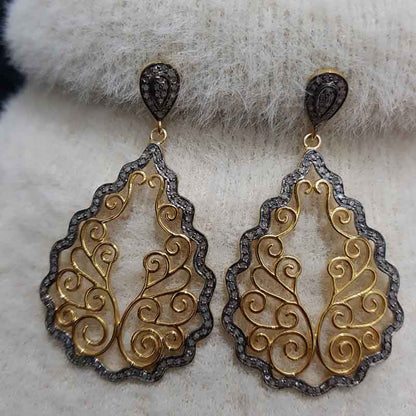 Shiny Look Yellow And Black Pave Diamond Fancy Designer Earrings, Silver Earrings, Silver Jewelry