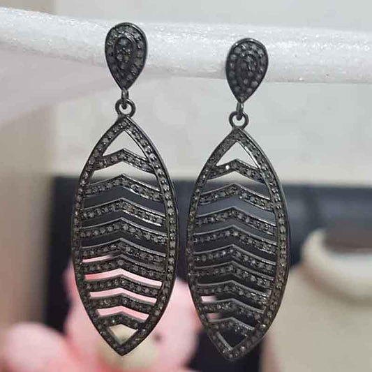 Precious 925 Sterling Black Plated Designer Silver Earrings, Gift For Lady, Birthday Gift