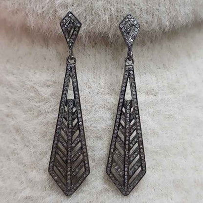 Attractive Natural Pave Diamond Fancy Design Silver Earrings, Silver Jewelry, Gift For Mom