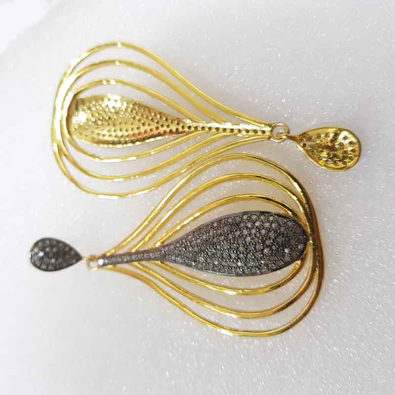 Precious 925 Sterling Yellow and Black Plated Designer Earrings, Silver Jewelry