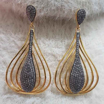 Precious 925 Sterling Yellow and Black Plated Designer Earrings, Silver Jewelry