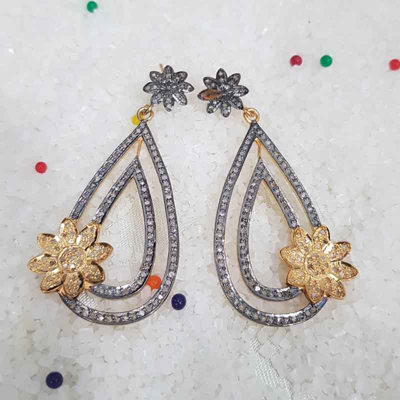 Graceful Looking Pave Diamond Fancy Designer Silver Earrings, Silver Jewelry