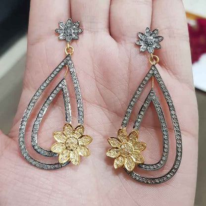 Graceful Looking Pave Diamond Fancy Designer Silver Earrings, Silver Jewelry