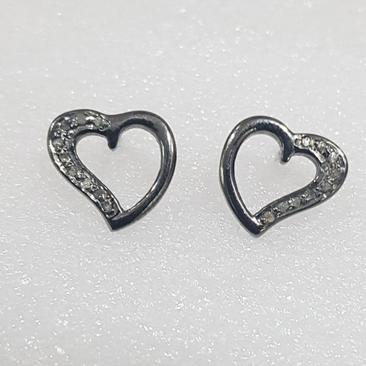 Stunning Fancy Designer Pave Diamond Heart stud, Silver Jewelry