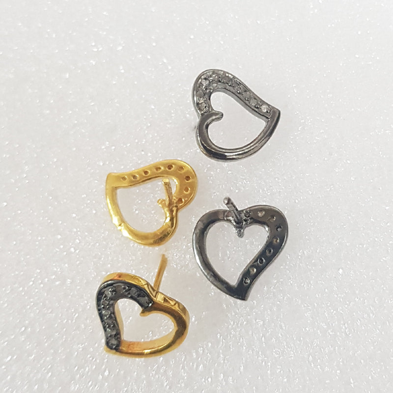 Stunning Fancy Designer Pave Diamond Heart stud, Silver Jewelry