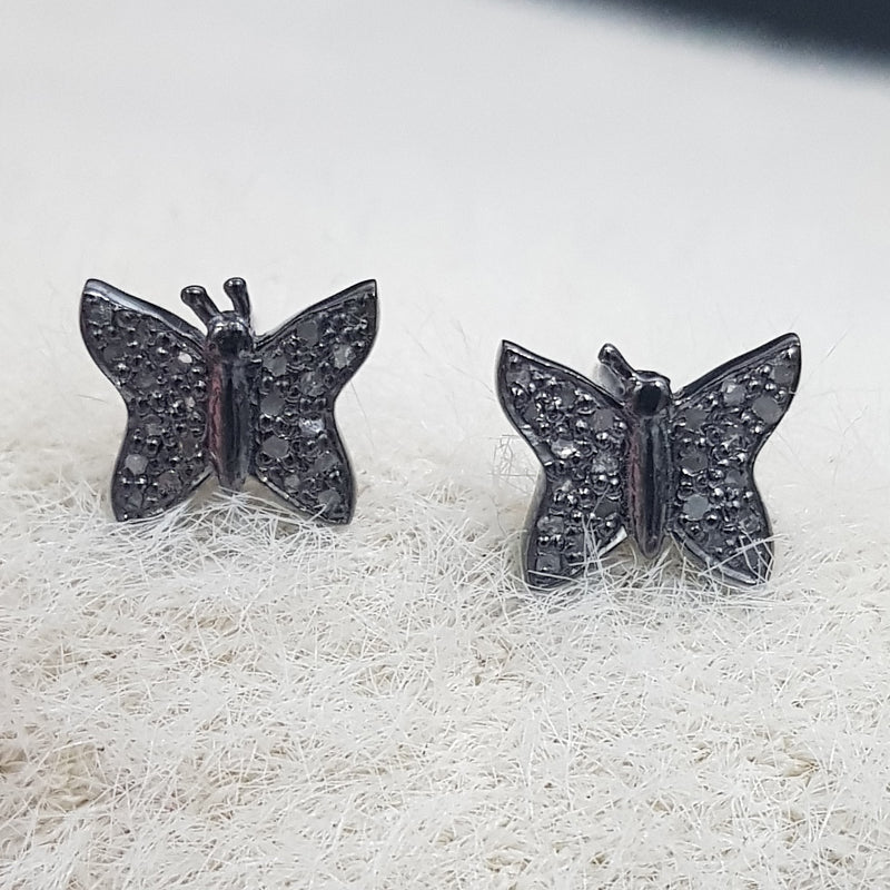 Fully Pave Diamond Handmade Designer Small Butterfly Stud, Silver Jewelry