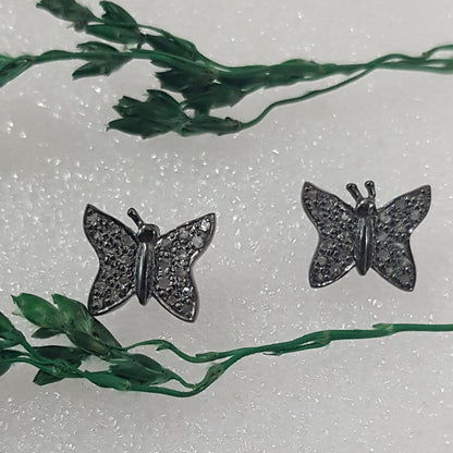 Fully Pave Diamond Handmade Designer Small Butterfly Stud, Silver Jewelry