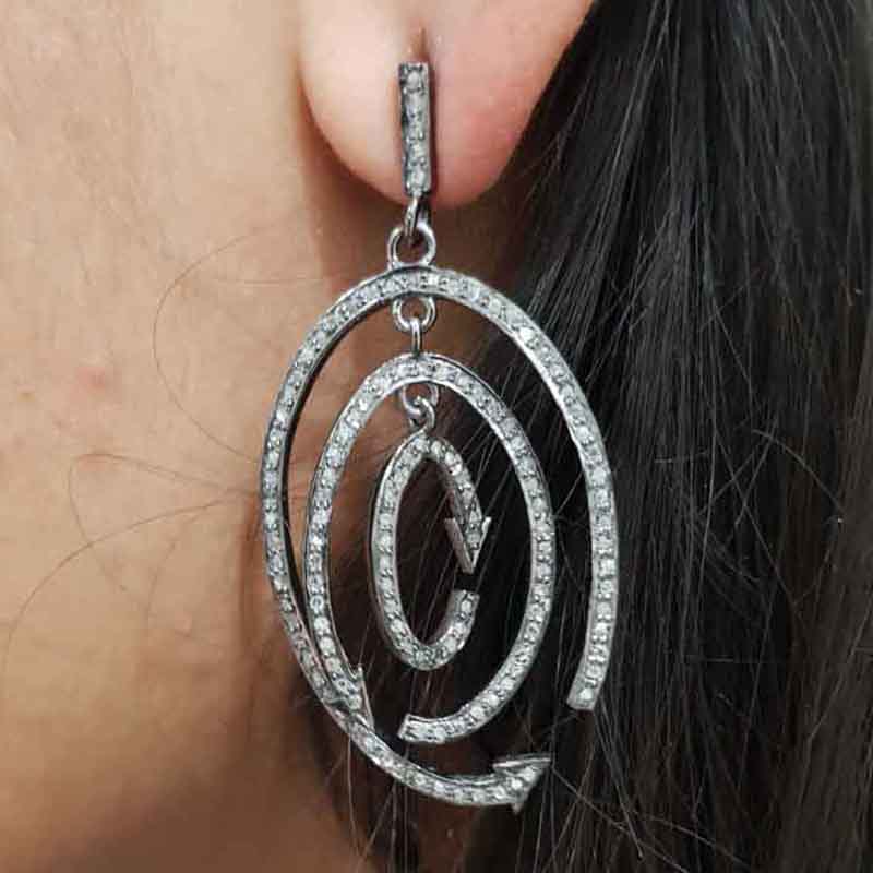 Charming CC Style Pave Diamond Silver Earrings, Stylish Earrings, Silver Jewelry