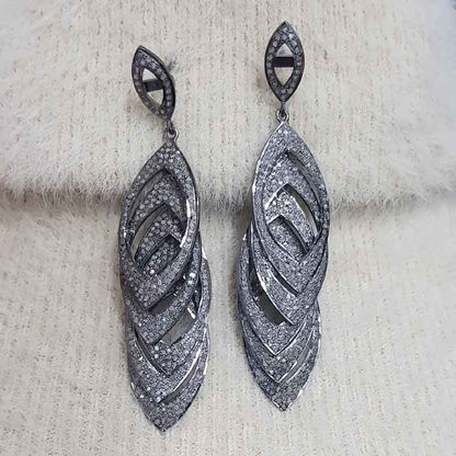 Attractive Pave Diamond Stylish Designer Silver Earrings, Fancy Earrings, Gift For Sister