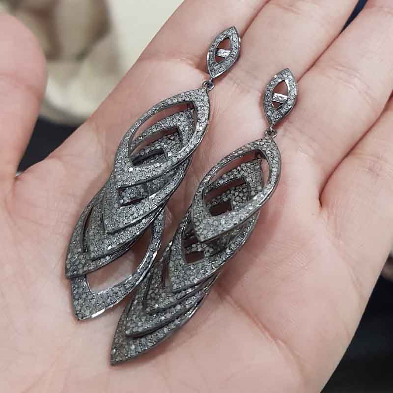 Attractive Pave Diamond Stylish Designer Silver Earrings, Fancy Earrings, Gift For Sister