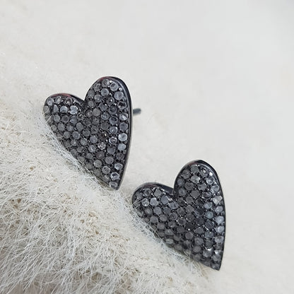 Fully Pave Diamond Handmade Designer Fancy Heart Earrings, Cutest Heart Stud, Silver Studs