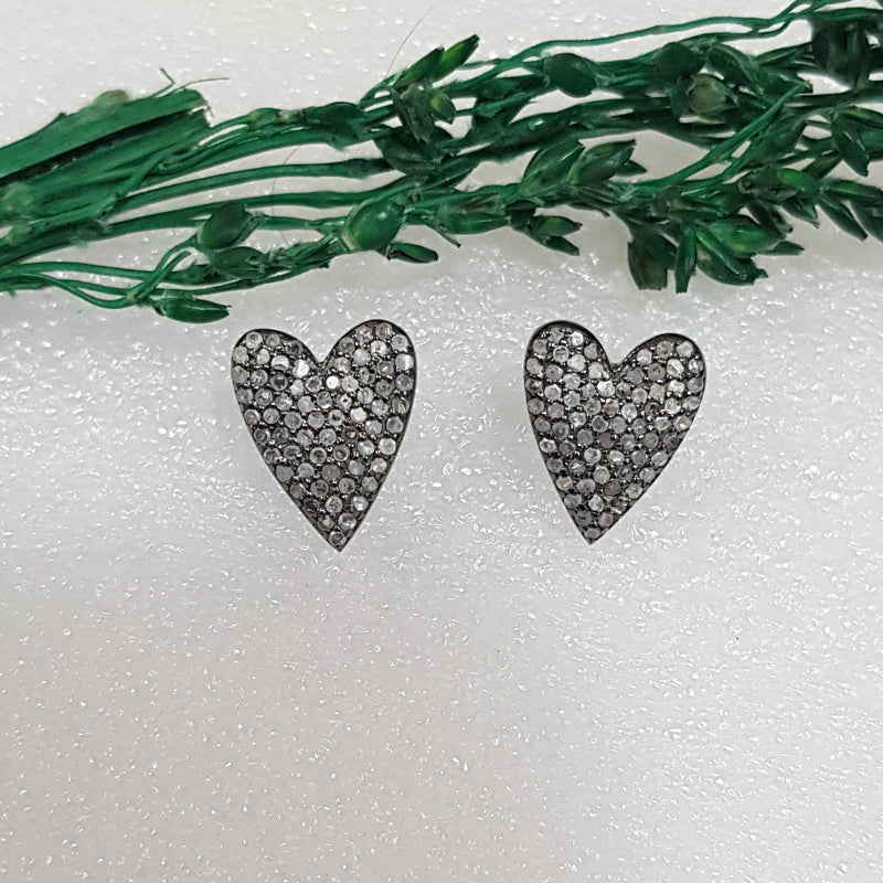 Fully Pave Diamond Handmade Designer Fancy Heart Earrings, Cutest Heart Stud, Silver Studs