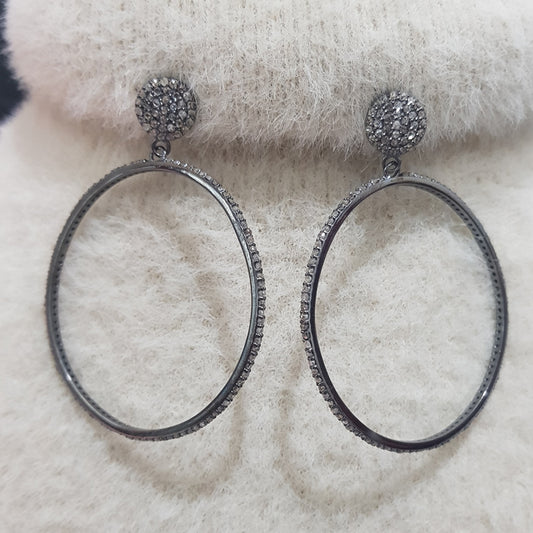 Shiny Round Designer Pave Diamond Hoops/Bali/Earrings, Hoops Earrings, Silver Jewelry