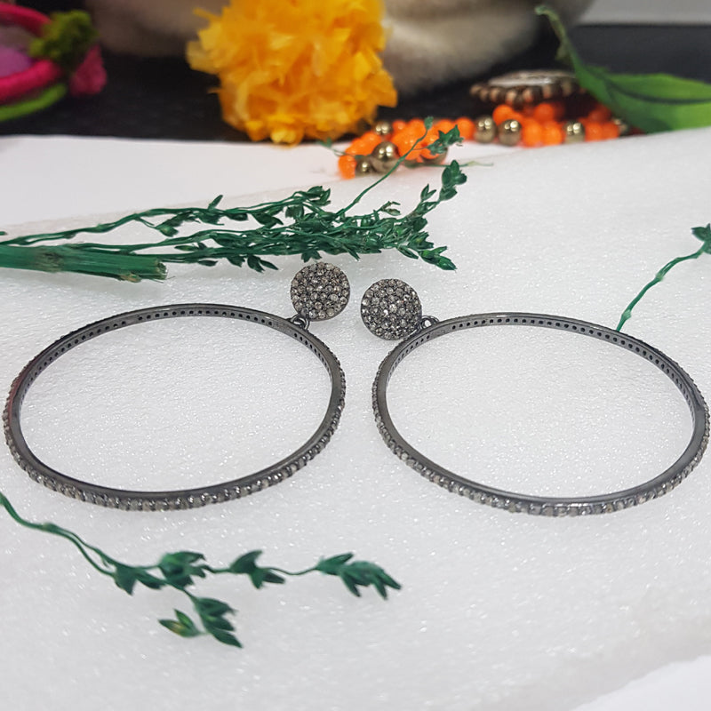 Shiny Round Designer Pave Diamond Hoops/Bali/Earrings, Hoops Earrings, Silver Jewelry
