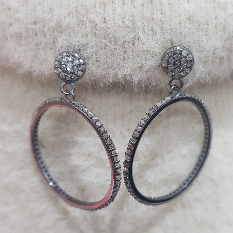 Classic Round Hoop Earrings, Round Designer Hoops/Bali With Pave Diamond Layers, Silver Jewelry