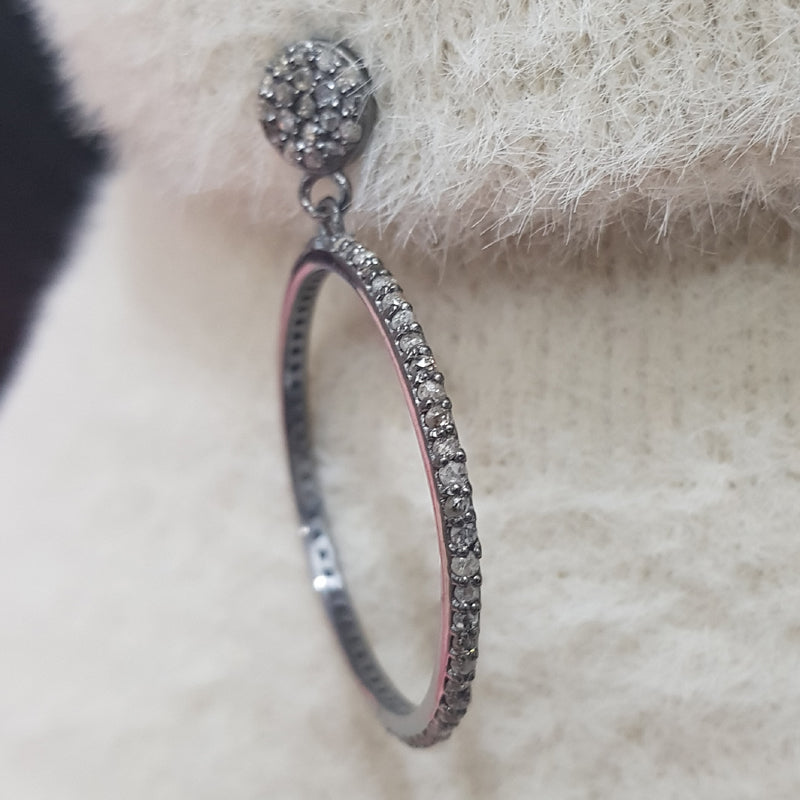 Classic Round Hoop Earrings, Round Designer Hoops/Bali With Pave Diamond Layers, Silver Jewelry