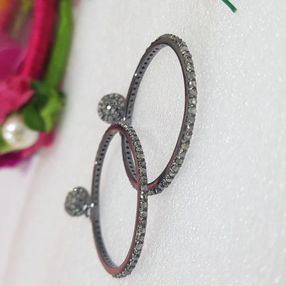 Classic Round Hoop Earrings, Round Designer Hoops/Bali With Pave Diamond Layers, Silver Jewelry