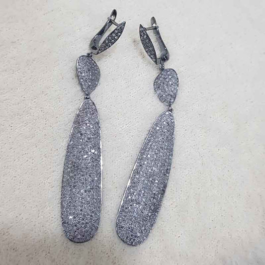 Beautifully 925 Sterling Fully Natural Pave Diamond Silver Fancy Earrings, Silver Jewelry