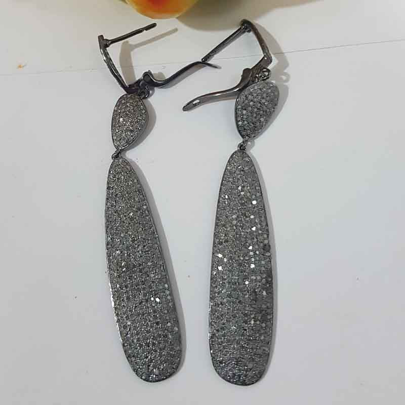 Beautifully 925 Sterling Fully Natural Pave Diamond Silver Fancy Earrings, Silver Jewelry