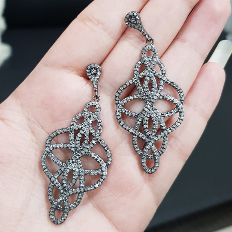 Elegant Black Fully Natural Pave Diamond Fancy Designer Earrings, Wedding Earrings, Gift For Bride