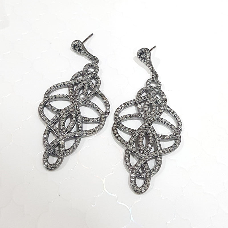 Elegant Black Fully Natural Pave Diamond Fancy Designer Earrings, Wedding Earrings, Gift For Bride