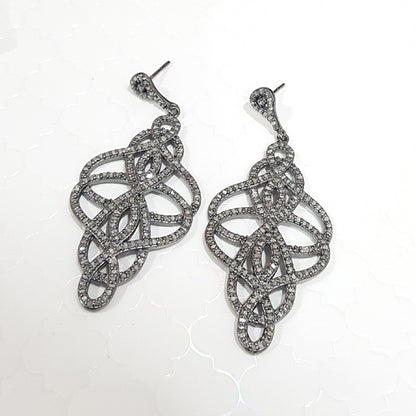 Elegant Black Fully Natural Pave Diamond Fancy Designer Earrings, Wedding Earrings, Gift For Bride