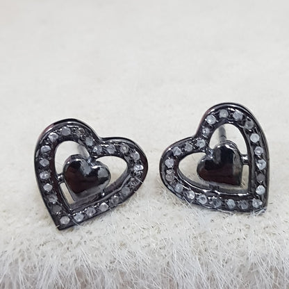 Precious Designer 925 Sterling Silver Pave Diamond Heart Style Earrings, Silver Jewelry