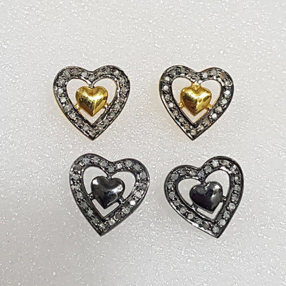 Precious Designer 925 Sterling Silver Pave Diamond Heart Style Earrings, Silver Jewelry