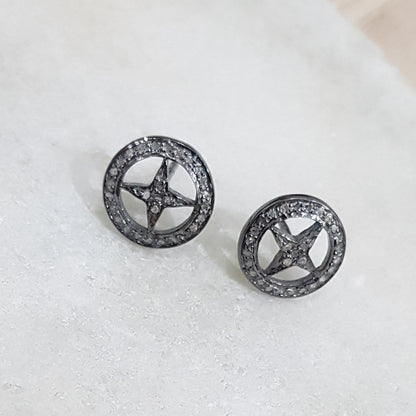 Direction Based Round Designer Pave Diamond Stud Earrings, Cutest Studs, Gift For Sister