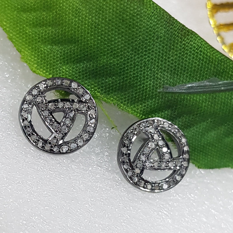 Pave Diamond Fancy Designer Round Stud, Fancy Studs, Silver Jewelry