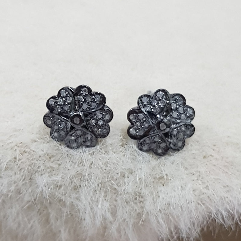 Blossom Beauty Studs, Black Beautiful Pave Diamond Flower Stud, Statement Jewelry