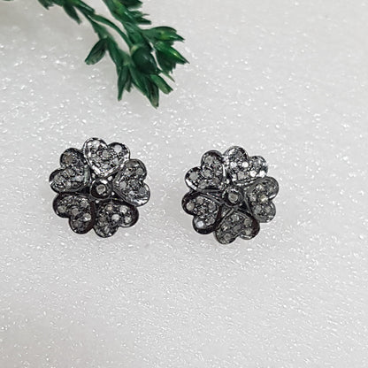 Blossom Beauty Studs, Black Beautiful Pave Diamond Flower Stud, Statement Jewelry