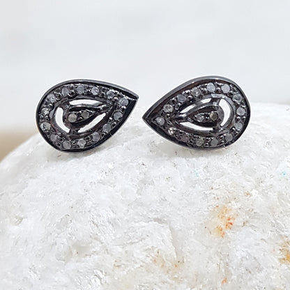 Eternal Elegance Earrings, 925 Solid Sterling Silver Natural Pave Diamond Fancy Stud, Silver Jewelry