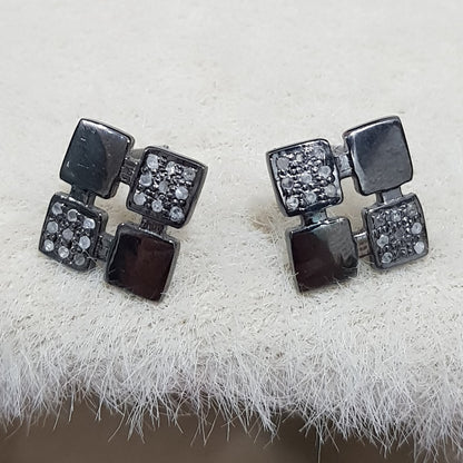 Square Shaped Handmade Designer Pave Diamond Beautiful Stud/Earrings, Silver Jewelry