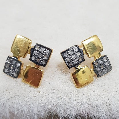 Square Shaped Handmade Designer Pave Diamond Beautiful Stud/Earrings, Silver Jewelry