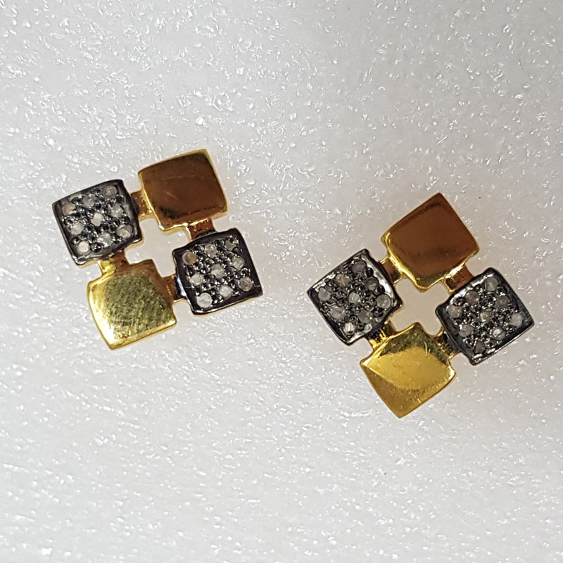 Square Shaped Handmade Designer Pave Diamond Beautiful Stud/Earrings, Silver Jewelry