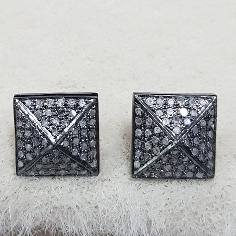 Graceful Pave Diamond Square Stud, Silver Jewelry, Stunning Earrings