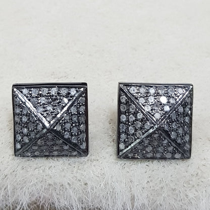 Graceful Pave Diamond Square Stud, Silver Jewelry, Stunning Earrings