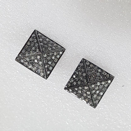 Graceful Pave Diamond Square Stud, Silver Jewelry, Stunning Earrings