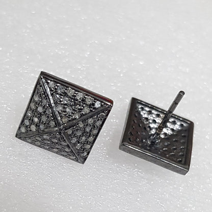 Graceful Pave Diamond Square Stud, Silver Jewelry, Stunning Earrings