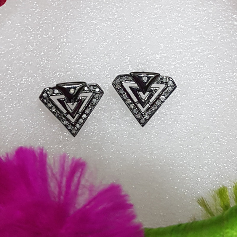 Unique Designer Handmade Style Pave Diamond Stud/Earrings, Silver Jewelry, Gift For Mom