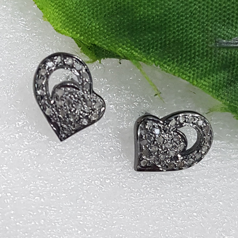 Fancy Designer Pave Diamond Heart Stud, Silver Jewelry, Gift For Favorite One