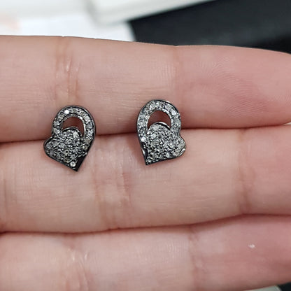 Fancy Designer Pave Diamond Heart Stud, Silver Jewelry, Gift For Favorite One