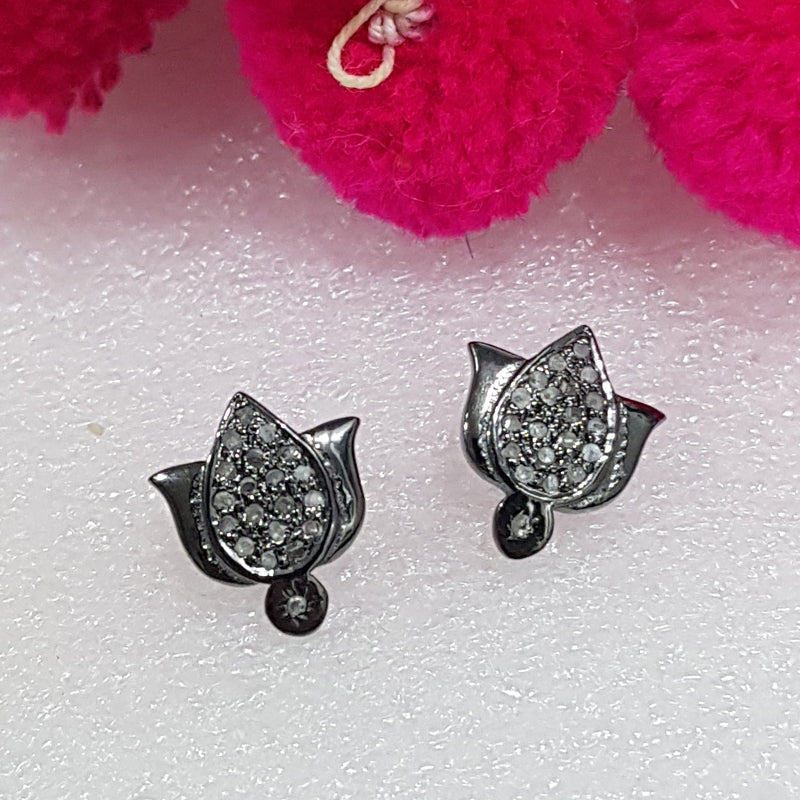 Lovely Lotus Flower Style Pave Diamond Earrings/Stud, Lotus Style Stud, Anniversary Gift