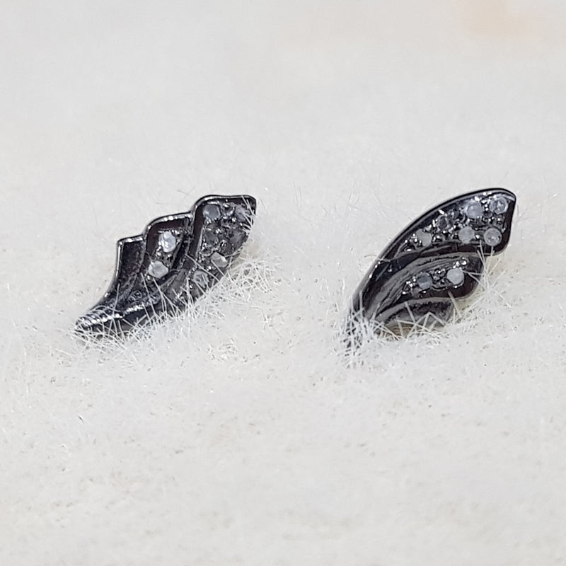 Feather Designed Small Beautiful Pave Diamond Earrings/Stud, Silver Jewelry, Gift For Women